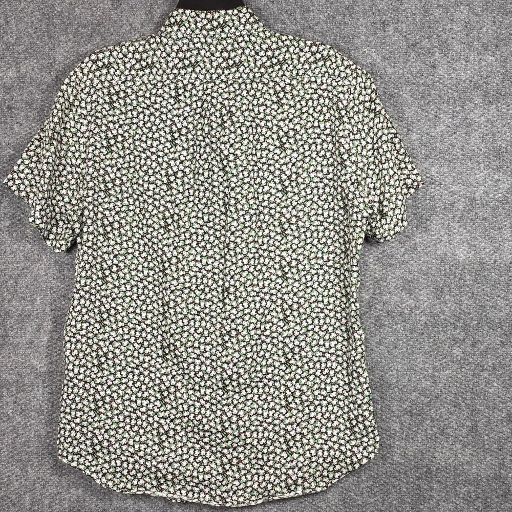 J.Crew Mens S Short Sleeve Shirt Green White Frog Print 100% Linen Classic Fit